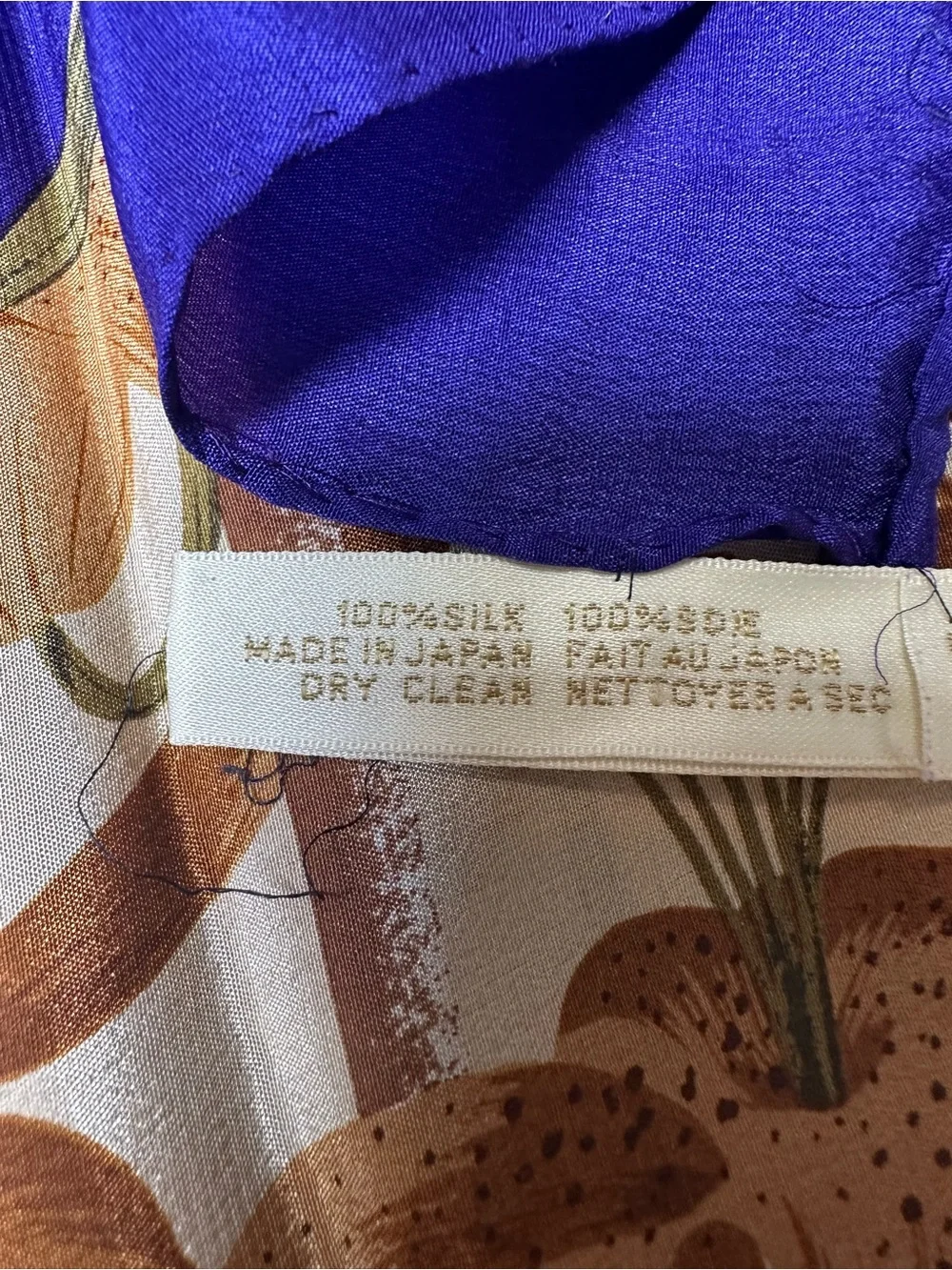 Perry Ellis Purple and Brown Floral 100% Silk Scarf